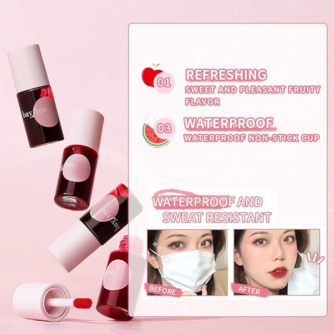 2 Colors Lip Stain Tint Set,Liquid Lipstick Mini Velvet Lip Tint Hydrating Lip Stain Moisturizing Long Wear Lip Gloss Makeup (1#Apple+3#Watermelon)
