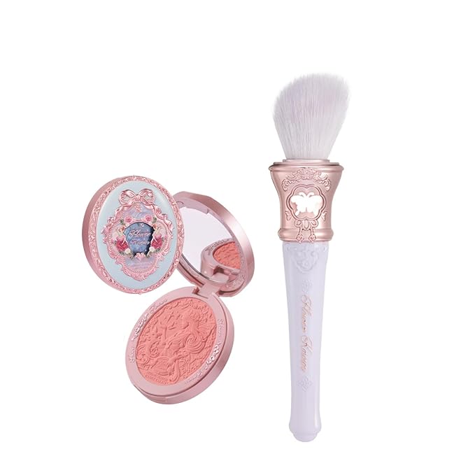 Flower Knows Midsummer Fairytales Embossed Blush 04 Summer Blossom+Butterfly Cloud Collar Angled Powder Brush Frosty Wisteria