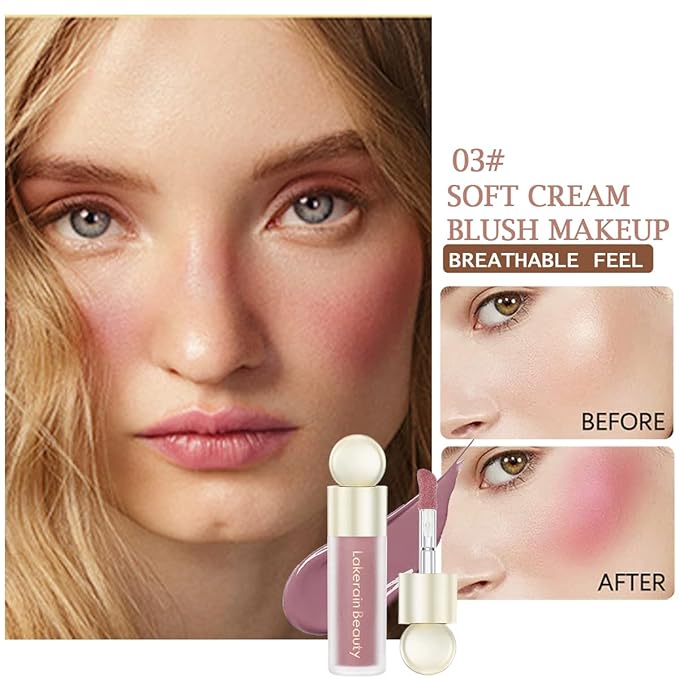 Liquid Blush,Soft Cream Face Blush Dewy Cheek Tint Moisturizing Natural Matte Looking Weightless Smooth Skin Tint Blush Makeup - #03