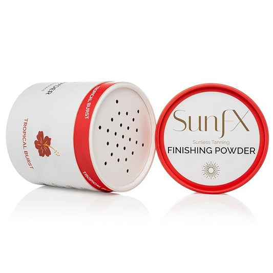 SunFX Post Spray Tan Translucent Finishing Powder | Talc Free | Sunless Tanning Powder with Large professional Fan Brush | Tropical Burst