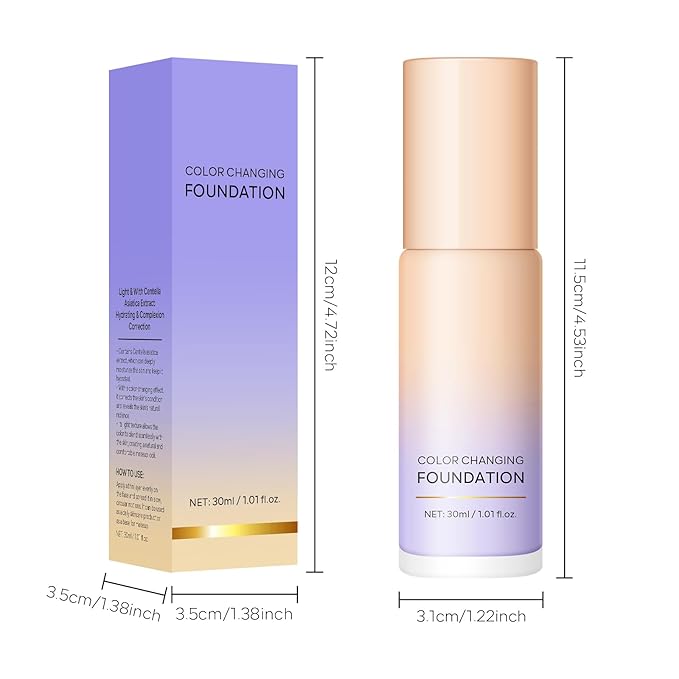 KYDA Purple Color Changing Foundation, Color Correcting CC Cream with Centella, Improve Dull Skin Tone, Lightweight Non-Greasy, Hydrating, Sheer Coverage, Multiuse Face Concealer with Natural Finish