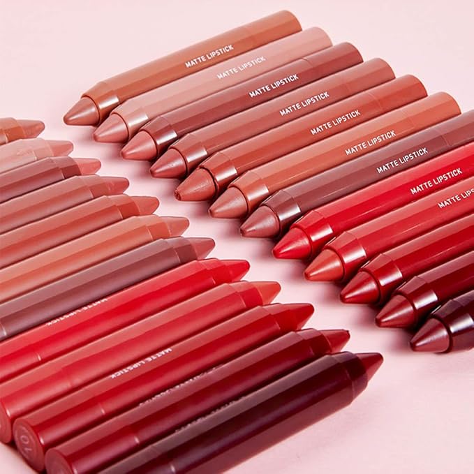 3 Colors Matt Nude Lipstick Lipliner Lip Crayons Pack Set,Velvet Moisture Smooth Matte Lipstick Pencils,Waterproof&Waterlasting,#05#11#12