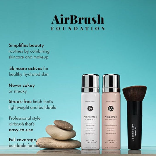 MagicMinerals AirBrush Foundation Set by Jerome Alexander – 3pc Set Includes Primer, Foundation and Kabuki Brush - Spray Makeup with Anti-aging Ingredients for Smooth Radiant Skin (Dark Espresso)