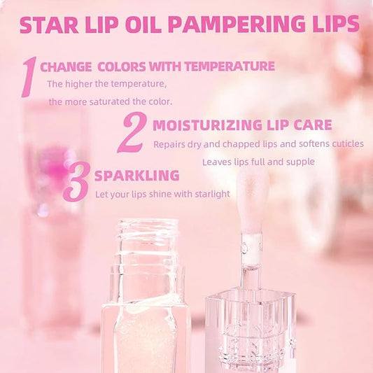 2024 New Magic Color Changing Lip Oil PH,Warm Change Glitter Lip Gloss, Color Changing Lip Oil V2, Color Changing Lip Gloss, Moisturizing Plumping Clear Lips Oil Tinted Lip Plumper Lips Care
