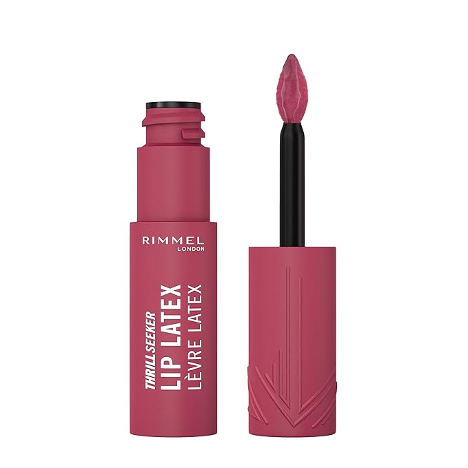 Rimmel Thrill Seeker Lip Latex, 300 Main Character, Liquid Lipstick, Lipgloss, Lip Colour, Hyaluronic Lipstick, Lip Stain, Smooth Shine, Hydration, Hyaluronic Acid, Vitamin E, Aloe Vera, 0.2oz