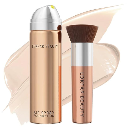Airbrush Foundation Set with Soft Makeup Brush, Lightweight, Anti-Aging Ingredients, Oil Control Formula, Full Coverage for All Skin Types, 01# Porcelain