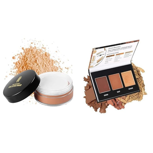 Black Radiance True Complexion Loose Setting Powder Honeymoon 0.64 Ounce and Contour Palette Medium to Dark 0.38 Ounce