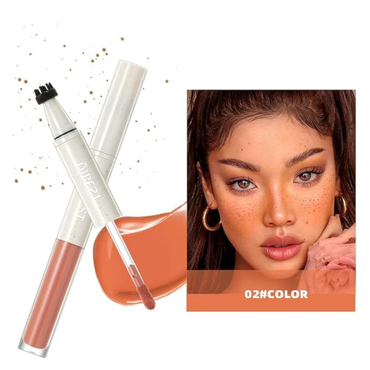 Double-Headed Freckle Blush Pen – 2-in-1 Faux Freckle Stamp & Soft Liquid Blush Duo, Waterproof Long-Lasting Freckles Tattoo Marker for Sunkissed Natural Look, Lightweight & Easy to Blend (02#)