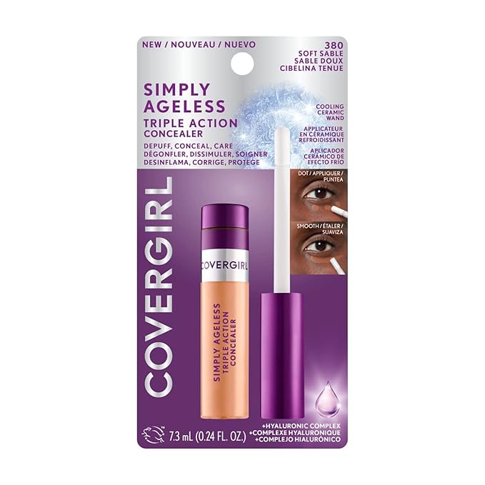 COVERGIRL Simply Ageless Triple Action Concealer, Soft Sable, Shelf Pack of 2