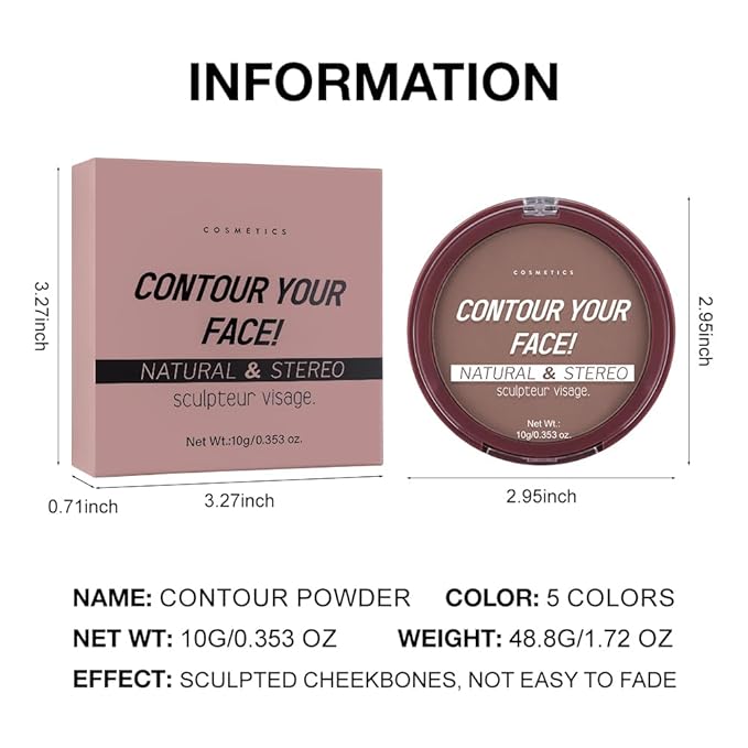 5-Color Matte Makeup Powder Compact, Long-Lasting Waterproof Foundation, Oil-Control, Non-Caking (5#, 1 Count (Pack of 1))