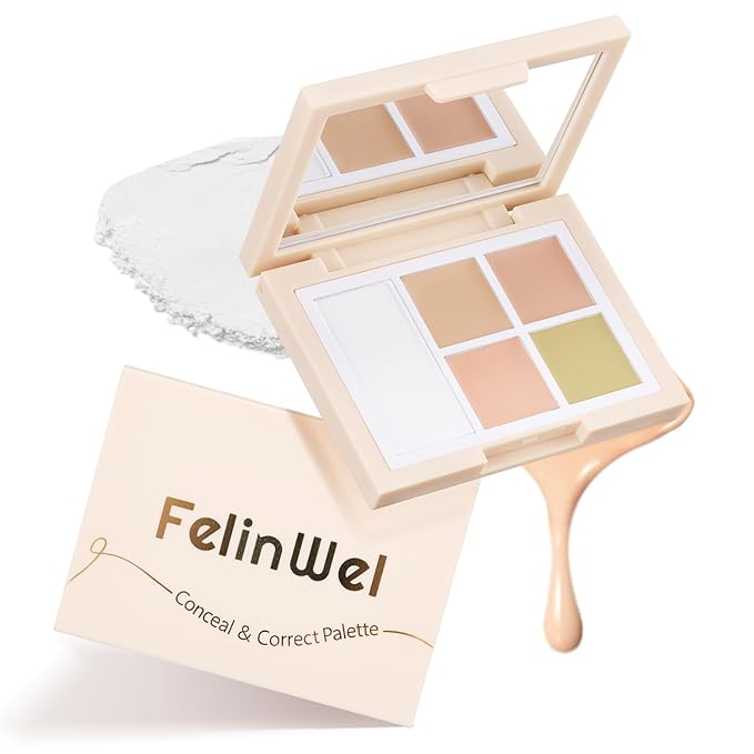 Color Corrector Palette for Dark Circles, Redness & Blemishes, Creamy Concealer + Setting Powder with Hydrating Ingredients, 12H Crease-Proof Wear, 01# Clear Tone