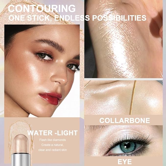 Face Stick Set - Contour, Highlighter, and Blush Sticks, Creamy Texture, Beginner-Friendly, Natural Finish - for Cheeks and Lips-Highlighter