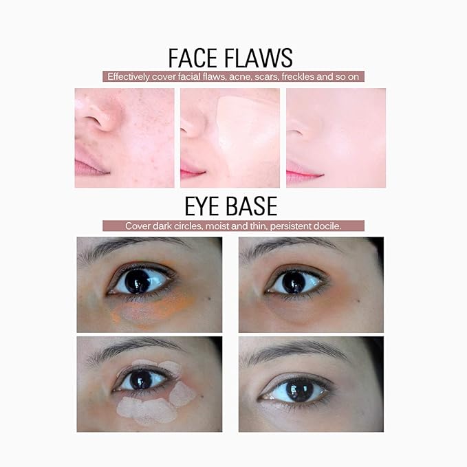 Waterproof Full Coverage Concealer Makeup Kit with Primer Sponge - Matte Liquid Foundation for Face, Eye, and Acne Scar Cover