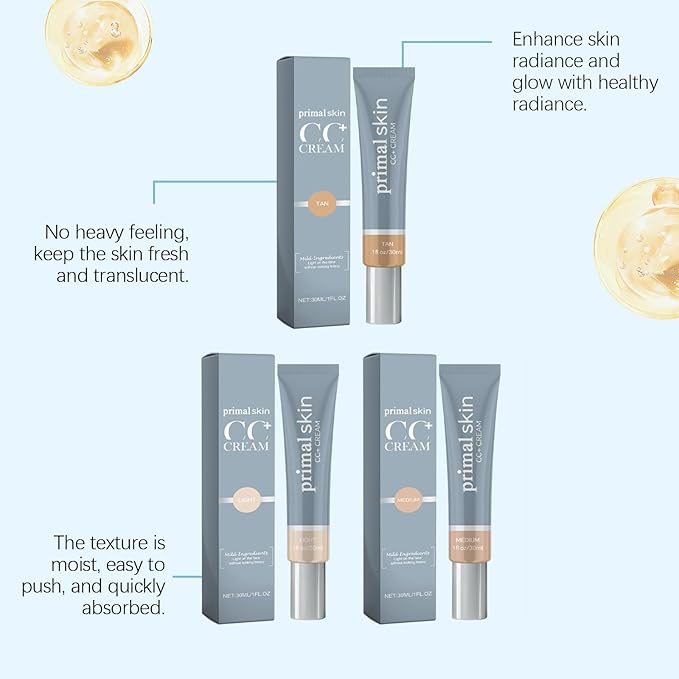 Primal Skin CC Cream for Women, Lightweight Moisturize Cc Cream, Liquid Foundation Makeup 1.8 Fl Oz/30ml (Medium-1PCS)