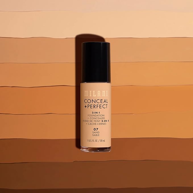 Milani Conceal + Perfect 2-in-1 Foundation + Concealer - Light Tan (1 Fl. Oz.) Cruelty-Free Liquid Foundation - Cover Under-Eye Circles, Blemishes & Skin Discoloration for a Flawless Complexion
