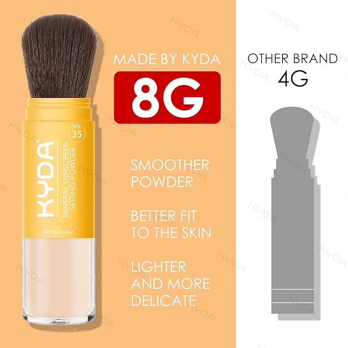 KYDA 2 Pcs Mineral Sunscreen Setting Powder, SPF 35, Translucent, Mineral Brush Powder, Oil Control Natural Matte Finish, Lasting Lightweight Breathable, for All Skin