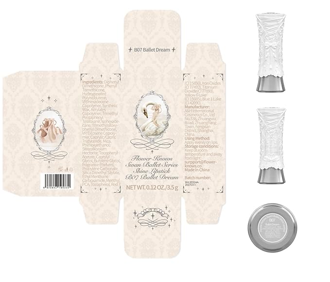 Flower Knows Swan Ballet Shine Lipstick,Hydrating Solid Lip Gloss,Moisturizing Red Tinted Lip Balm-Long Lasting Lip Gloss in Balm for Girls&Women,Vegan & Cruelty-Free(B07 Ballet Dream)