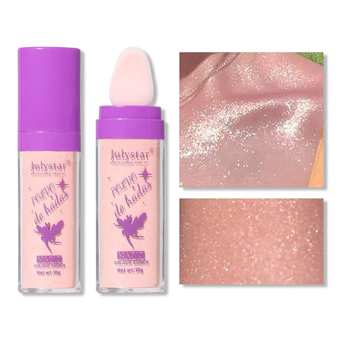Polvo De Hadas Highlighter Stick Puff Fairy Stick Highlight Powder Glitter Loose Powder Brush Stick Contouring Powder Shimming Face Powder Blusher (#02 Fairy pink)