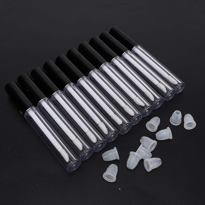Lipstick Refillable Bottle, 10-pack Small Empty Lip Gloss Tubes 2.5ml Mini Lip Gloss Bottles Empty Lip Gloss Tube Suitable for Lipstick Samples Diy Lip Gloss (black)