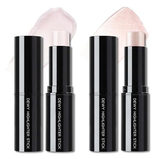 2 Colors Clear Highlighter Stick, Dewy Radiance Balm for Glass Skin, Hydrating Reflective Natural Shimmer Illuminator Stick, Multi-Use Lightweight Creamy Face Highlighter Clean Makeup