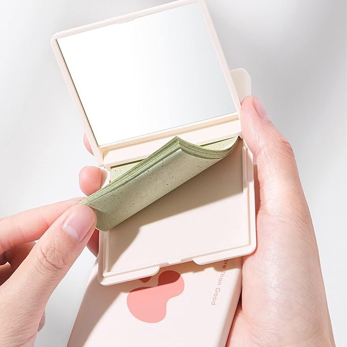 Zetiling Oil Blotting Sheet, Plant Fibre Material, 250 pcs, Easy Dispensing, Mirror Case, Makeup Puff, Easily Portable, Full Oil Control