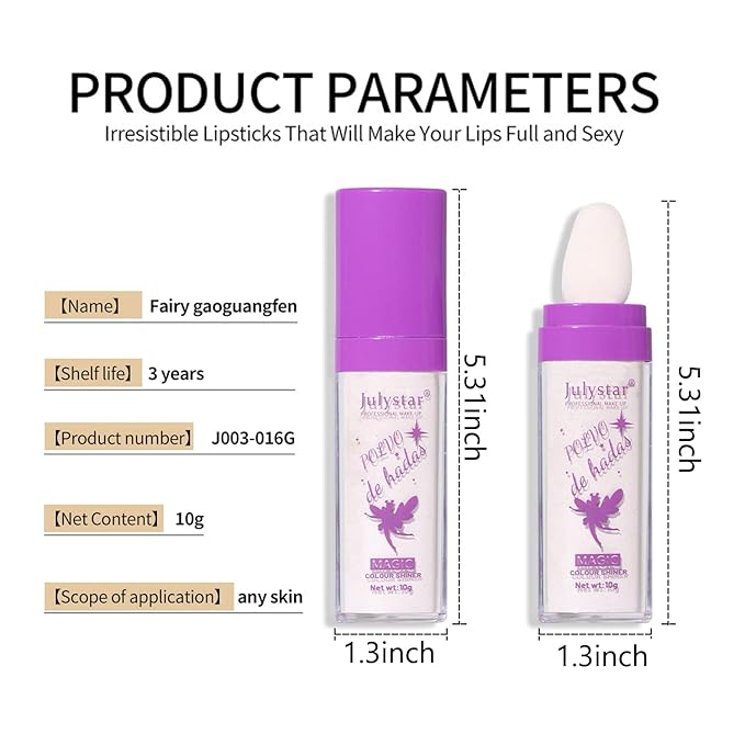 GL-Turelifes Polvo De Hadas Hightlighter Powder Stick Puff Fairy Bomb Stick Glitter Loose Powder Highlight Shimming Contouring for Eyes, Face, Body Brighten Makeup(01# Pearl White)