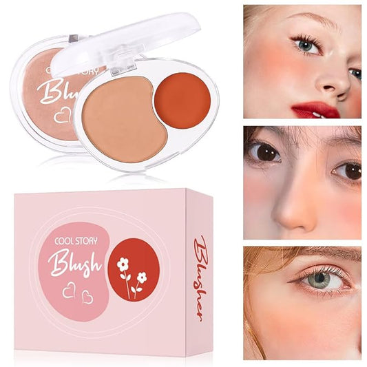 Dual-Tone Face Blush Palette for Cheeks - Waterproof, Long-Lasting, Satin Finish, Creamy Texture, Sculpting, All Skin Tones, Squalane, Highlighting, for Home, Travel, Makeup 2 Tone Tint 8#