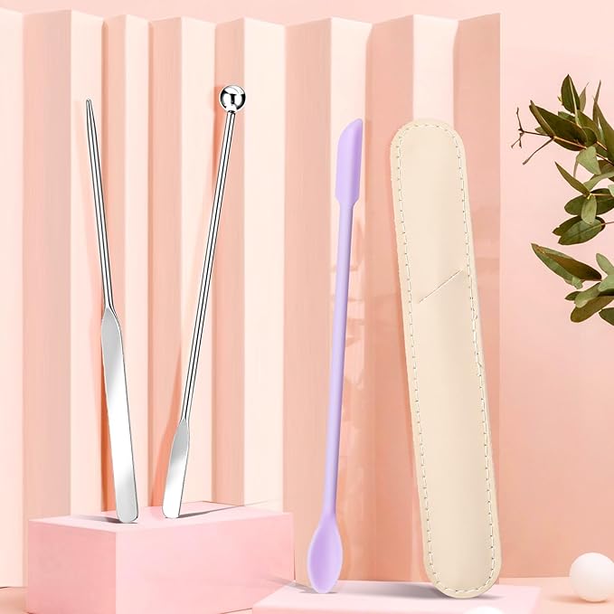 Thinp Foundation Spatula,Make Up Spatula Tool with Silicone Cosmetic Spatula Stainless Steel Makeup Palette Double Edged Spatula Makeup Spatula for Small Area of Face