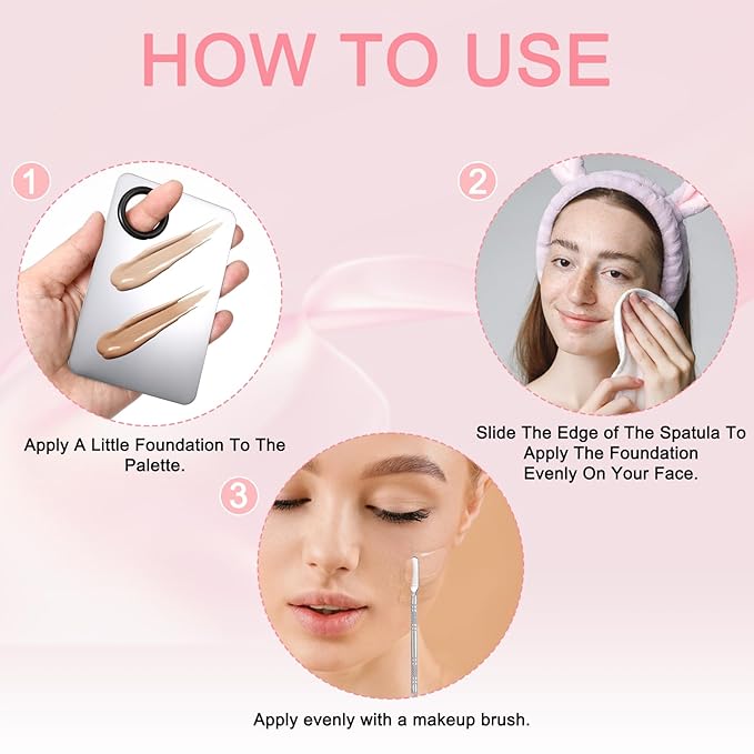 3 PCS Makeup Spatula Set, Stainless Steel Foundation Spatula, Makeup Mixing Palette, Foundation Make up Stick, Reusable Beauty Spatulas Tool for Facial Cosmetic