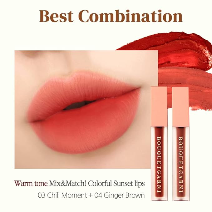Bouquet Garni Blursome Velvet Lip Tint Red Vibe - Lip Stain Long Lasting Waterproof Korean Lip MakeUp Beauty Products - Smoother and Hydrating Lips with Rosehip Oil and Honey Extract