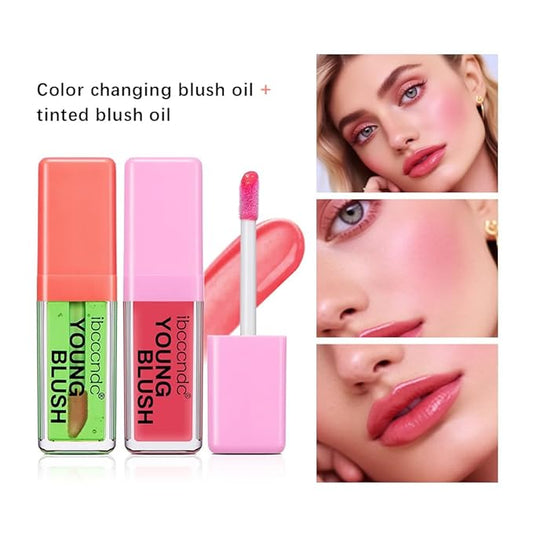 Green Color Changing Blush Oil, Liquid Blush Oil for Cheeks, Reacts To Skin’s Natural pH For Your Instant Perfect Shade, Dewy & Natural Flush Finish, Blendable Formula, For All Skin (#2 Pink)