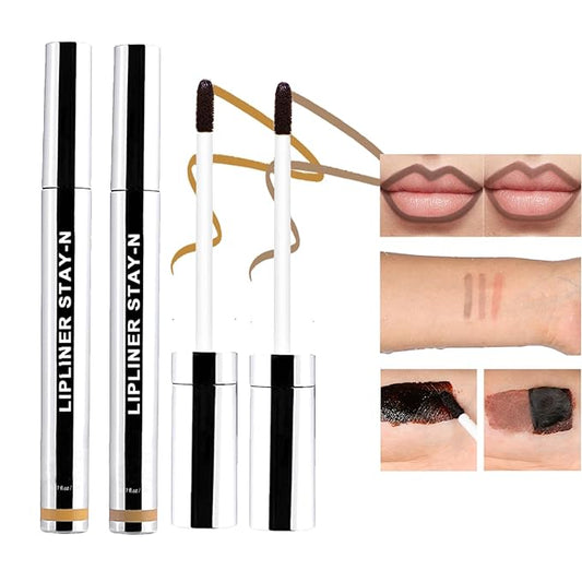 Lip Liner Stain Peel Off,Long Lasting Lip Stain Peel Off Waterproof Lip Tint Stain Non-Stick Cup Natural Lip Makeup (01#Nude+02#Cocoa)