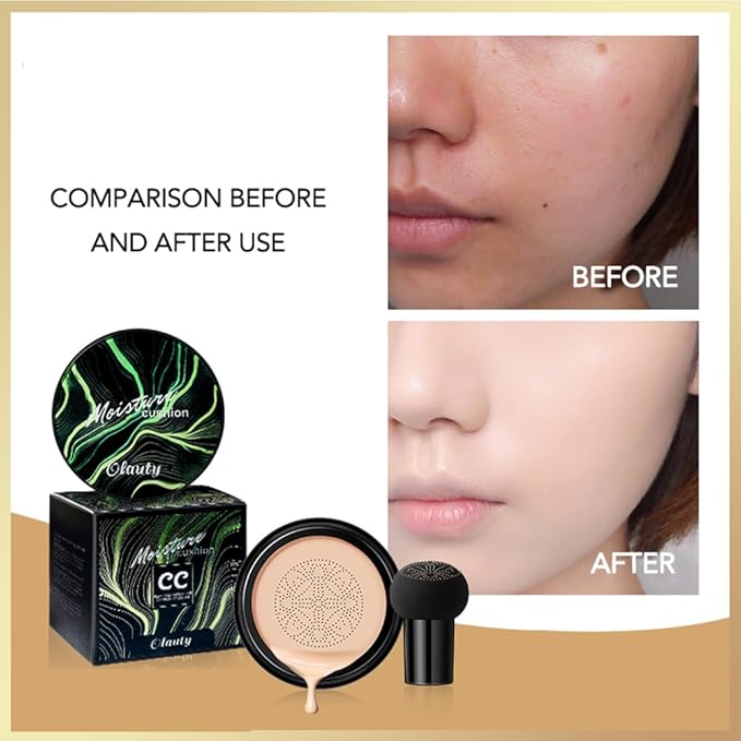 Mushroom Head Air Cushion CC Cream Foundation, Moisturizing Concealer BB Cream Nude Long Lasting Matte CC Cream Makeup Liquid Foundation (2pcs Ivory)
