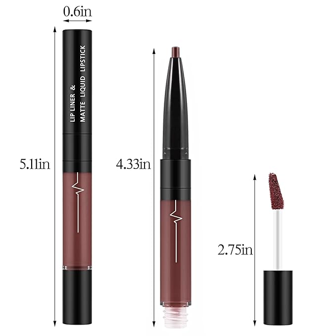 2 In 1 Matte Lip Gloss and Lip Liner,Waterproof Lipstick,Highly Pigmented Lip Sticks,Quick Drying,Dual-Ended Lip Sticks