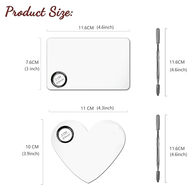 Stainless Steel Makeup Mixing Palette - 2Pcs, Includes Spatula, For Foundation/Eye Shadow/Mascara/Nail Polish/Pigment/Nail Art