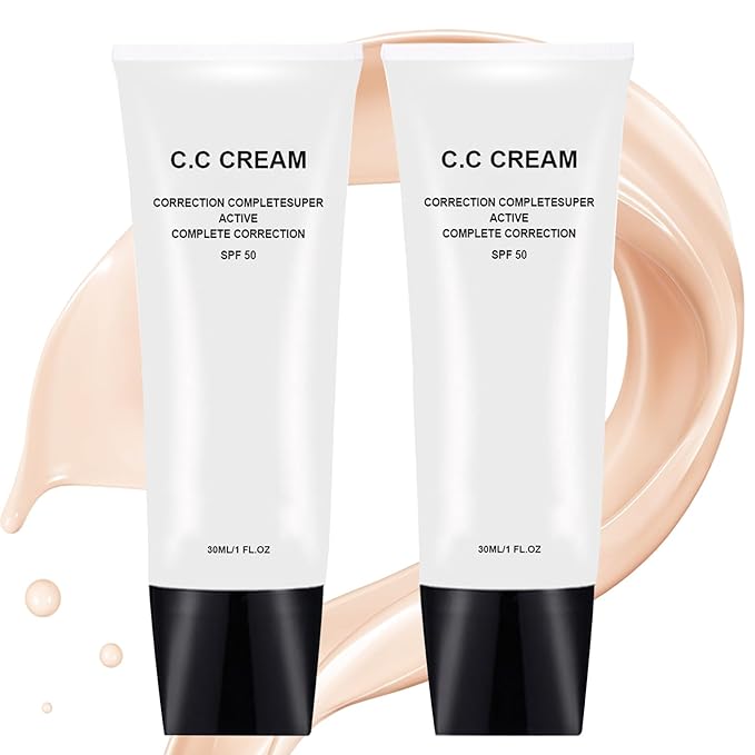 Skin Tone Adjusting CC Cream SPF 50, New Cosmetics CC Cream, Pre-makeup Primer Moisturizing Skin Concealer Brightening Skin Tone (Natural, 2PCS)