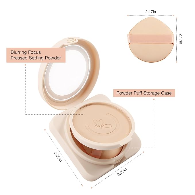 Matte Pressed Powder, Wet & Dry Concealer Foundation, Oil Control Flawless Setting Powder, Portable Face Makeup Compact with Puff Applicator