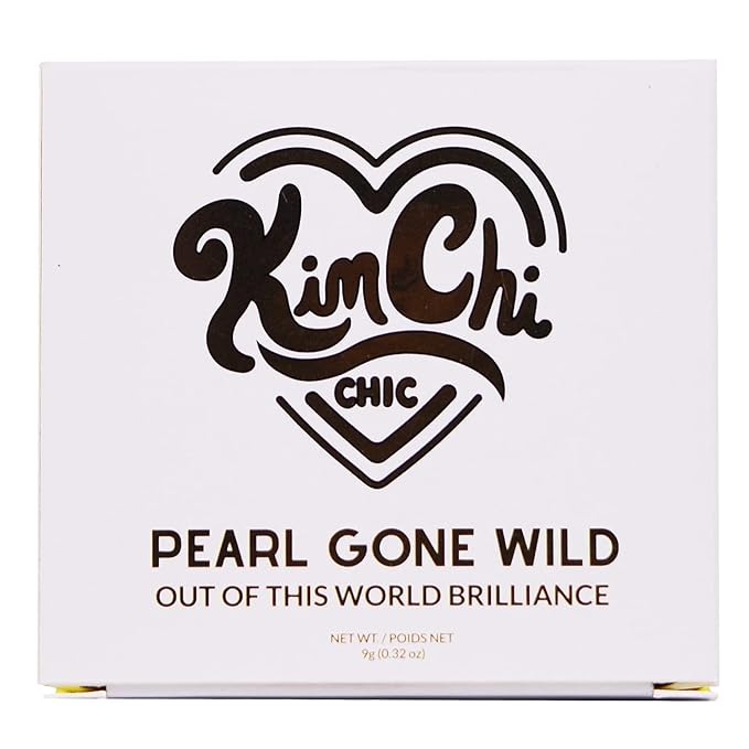 KimChi Chic Pearl Gone Wild Highlighter - Pressed Shimmer Powder for Face & Body, Iridescent Glow, with Mirror, Cruelty Free, Hope Blue Iridescent 0.32oz