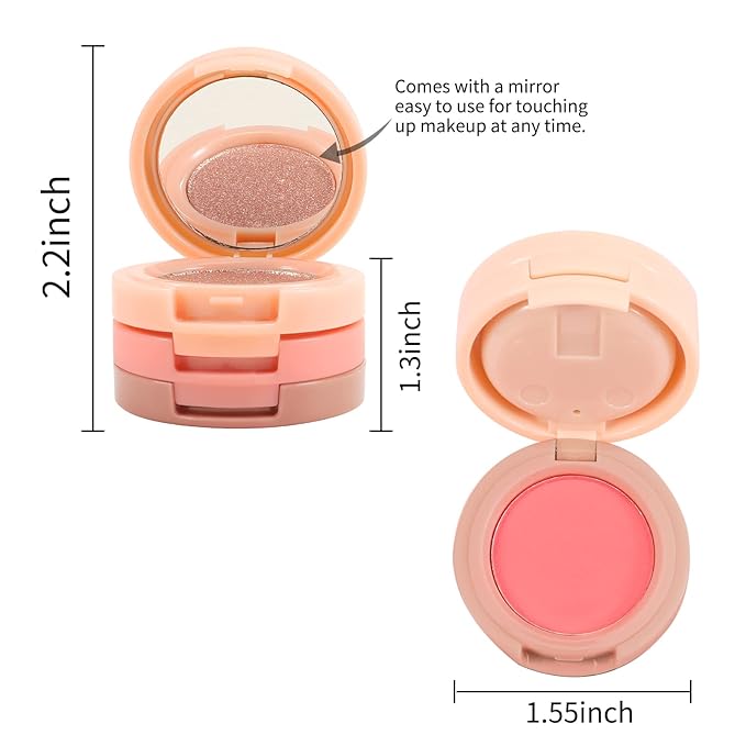 Boobeen Blush and Highlighter Kit, 3 in 1 Makeup Pressed Powder Palette Shimmer Bronzer, Orange&Pink Matte Blusher Blendable Glow Face Palette for a Redness and Glowing Look