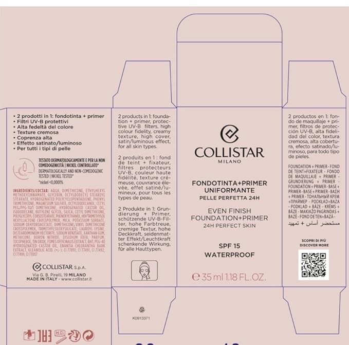 Collistar Even Finish Foundation Plus Primer 24h Perfect Skin Spf15 04 Cookie 35ml