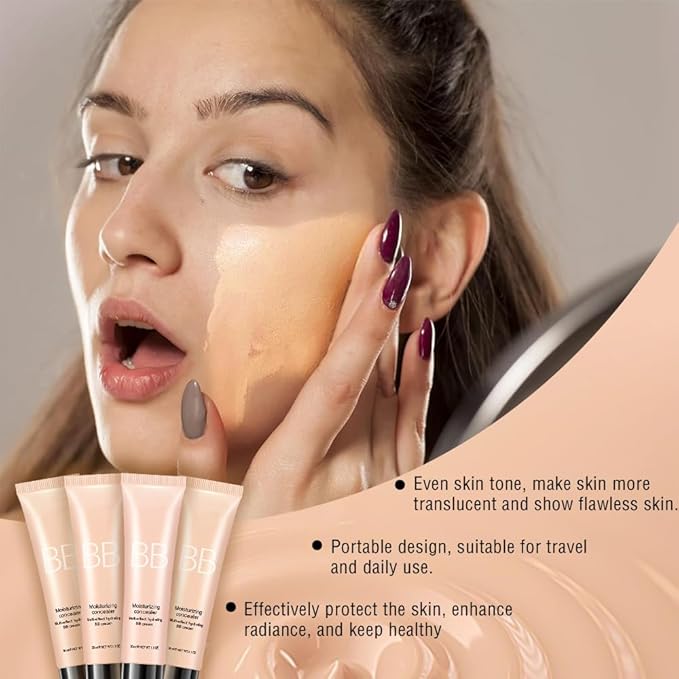 Hydrating BB Cream,Full Coverage Lightweight Matte Foundation & Concealer with Brush,Evens Skin Tone,Oil Control Cover Flaws,Natural Finish for All Skin Types,Vegan & Cruelty Free - Light Skin