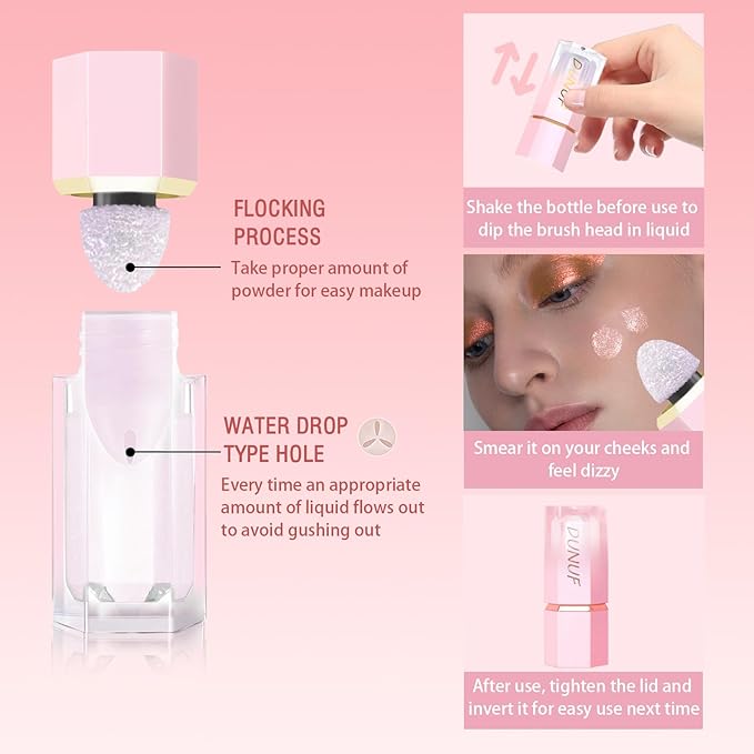 Liquid Highlighter, Natural Glow Liquid Luminizer, High Glossy Cream Highlighter Makeup with Cushion Applicator, Smooth Silky Lightweight Liquid Illuminator for Face & Body, Shake to Use-Gold