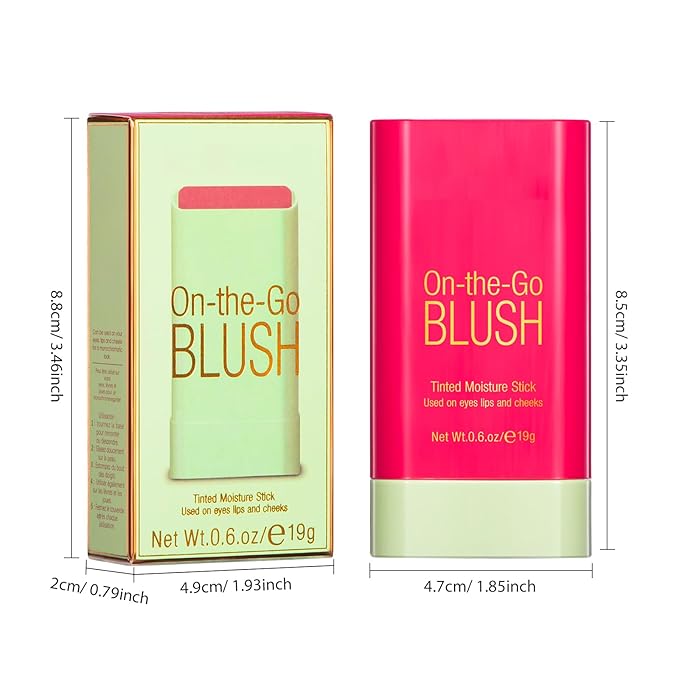 Blush Stick for Cheeks - Cream Makeup Blush Wand, Solid Moisturizer Stick for Cheeks Tint, Natural Blendable Waterproof Korean Matte Long-Lasting Smooth Blushes (#02 Hot Red)