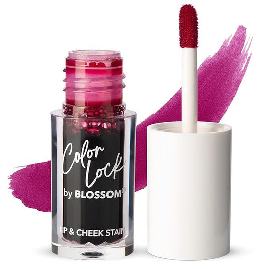 Blossom Lip Gloss Color Lock Lip Stain & Tint, Hydrating, Longlasting, Buildable, Non Drying, Smudgeproof + Transfer Proof, Made in USA with Doe Foot Applicator, 0.14oz, Wine Stained