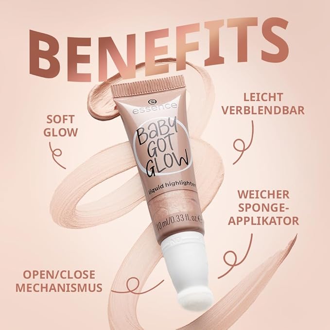essence | Baby Got Glow Liquid Highlighter | Lightweight, Buildable, Radiant with Sponge Applicator | Vegan & Cruelty Free (30 | Breezy Bronze)