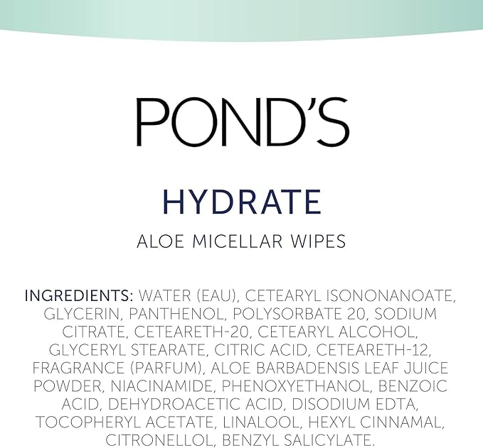 Pond's Vitamin Micellar Wipes For Dry Skin Hydrate Aloe Vera Removes Waterproof Makeup 25 Wipes (Pack of 2)