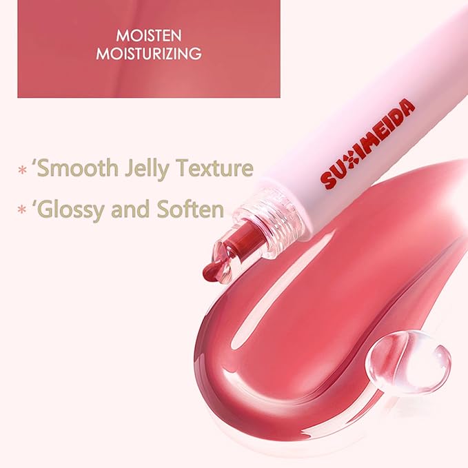 4Pcs Hydrating Lip Gloss Set, Moisturizing and Glossy Jelly Liquid Lipstick Shine Glass Finish Watery Shiny Lightweight Cute Pink Lip Gloss Lip for Women