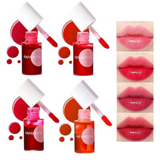 4PCS Lip Tint Stain Set,Mini Liquid Water Tint,Korean Lip Gloss Moisturizing Natural,Long Lasting Waterproof,Multi-Use Lip and Cheek Tint