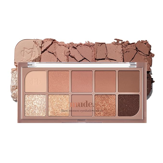 Shawl Moment Eyeshadow Palette Matte Shimmering Glitter Layering 10 Shades Highly Pigmented Blendable Color with Soft Texture Korean Makeup Eye Palette K-beauty