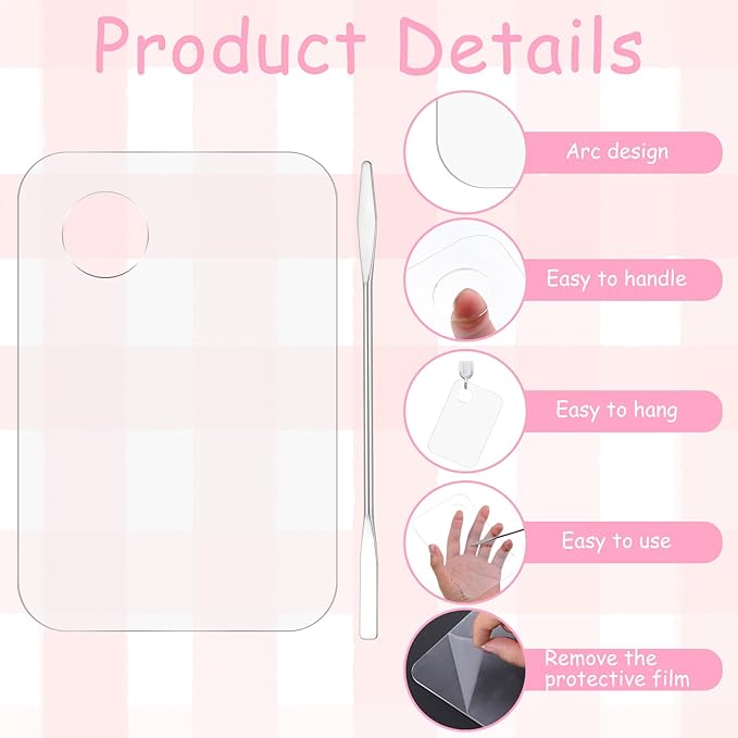 4Pcs Acrylic Makeup Palette, Makeup Mixing Tray Palette with Spatula, Cosmetic Foundation Palette Nail Art Palette for Beauty Salon Color Cream Liquid Foundation Mixing Palette(Square)